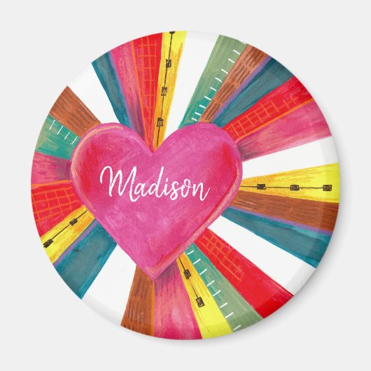 Valentine pink sun sunshine rainbow retro heart magnet (Vorne)