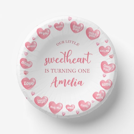 Valentine Pink Sweetheart Birthday Paper Bowls Pappteller (Vorderseite)