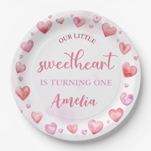 Valentine Pink Sweetheart Birthday Paper Plate Pappteller (Vorderseite)