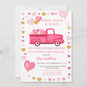 Valentine Pink Truck Drive by Baby Dusche Einladung (Vorderseite)