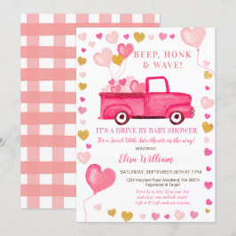 Valentine Pink Truck Drive by Baby Dusche Einladung