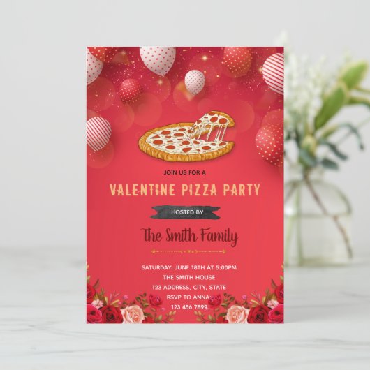 Valentine Pizza Einladung (Stehend Vorderseite)