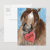 Valentine Pony Postcard Brown Feiertagspostkarte (Vorne/Hinten)