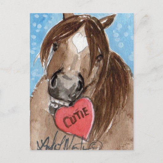 Valentine Pony Postcard Brown Feiertagspostkarte (Vorderseite)