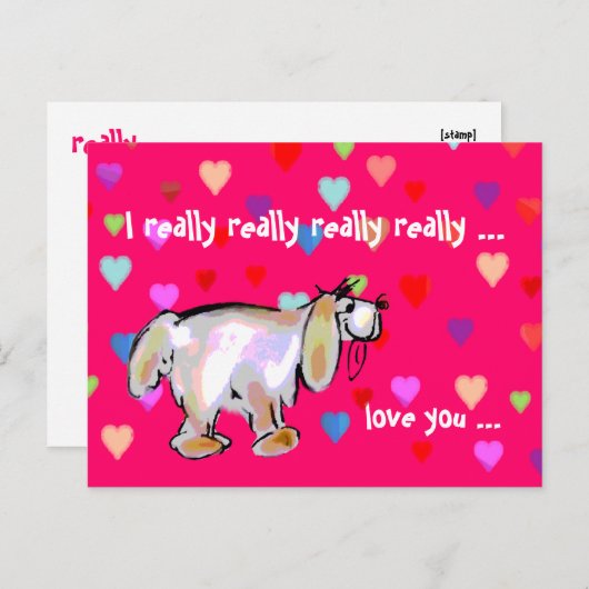 Valentine Pup & Hearts ~ Postkarte (Vorne/Hinten)