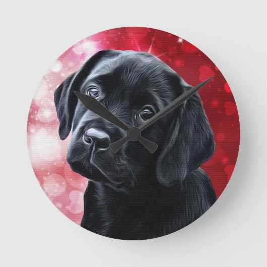 Valentine Puppy - Black Labrador - Lab Puppy Runde Wanduhr (Vorderseite)