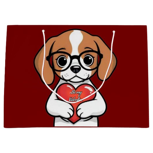Valentine Puppy Große Geschenktüte (Vorderseite)