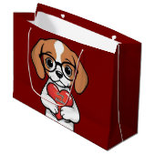 Valentine Puppy Große Geschenktüte (Vorderseite Schrägansicht)