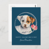 Valentine Puppy Holiding Blume Postkarte (Vorne/Hinten)