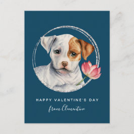 Valentine Puppy Holiding Blume Postkarte