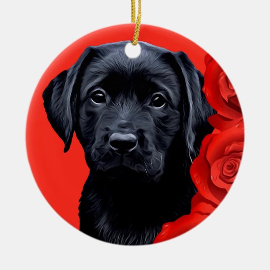 Valentine Puppy Rose - Labrador - Black Lab Keramikornament (Vorne)