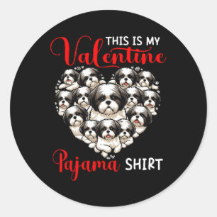 Valentine-Pyjama-Shirt-Gruppe Shih Tzus in Herzfor Runder Aufkleber