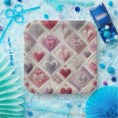 Valentine Quilted Heart Design Pappteller (Party)