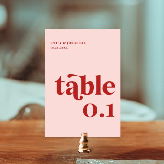 Valentine Red and Pink Wedding Tischnummer