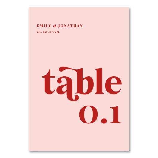 Valentine Red and Pink Wedding Tischnummer (Vorderseite)