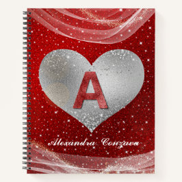 Valentine Red Glitzer Initial A Letter Monogram Notizblock