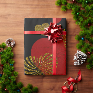 Valentine Red Gold rote Rose auf schwarz  Geschenkpapier