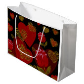 Valentine Red Gold rote Rose auf schwarz Große Geschenktüte (Vorderseite Schrägansicht)