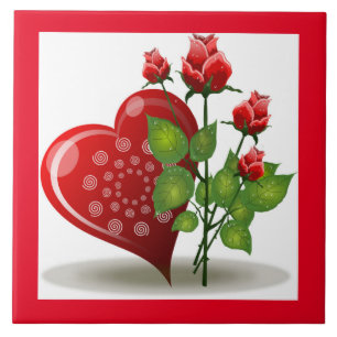 VALENTINE RED HEART AND ROTE ROSEN KERAMIK TITEL FLIESE