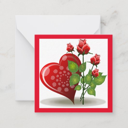 VALENTINE RED HEART AND ROTE ROSEN NOTE CARD MITTEILUNGSKARTE (Vorderseite)