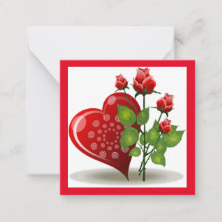 VALENTINE RED HEART AND ROTE ROSEN NOTE CARD MITTEILUNGSKARTE