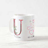Valentine Red Heart Floral Letter U Initial Mug Kaffeetasse (Vorderseite Links)
