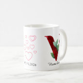 Valentine Red Heart Floral Letter V Initial Mug Kaffeetasse (VorderseiteRechts)