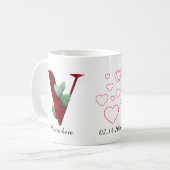 Valentine Red Heart Floral Letter V Initial Mug Kaffeetasse (Vorderseite Links)