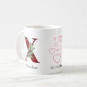 Valentine Red Heart Floral Letter X Initial Mug Kaffeetasse (Vorderseite Links)