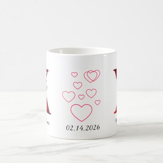 Valentine Red Heart Floral Letter X Initial Mug Kaffeetasse (Mittel)