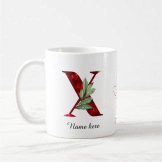 Valentine Red Heart Floral Letter X Initial Mug Kaffeetasse