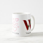 Valentine Red Heart Floral Letter X Initial Mug Kaffeetasse (VorderseiteRechts)