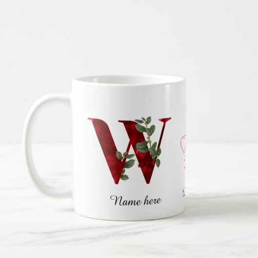 Valentine Red Heart Floral Letter X Initial Mug Kaffeetasse (Links)