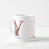 Valentine Red Heart Floral Letter Y Initial Mug Kaffeetasse (Vorderseite Links)