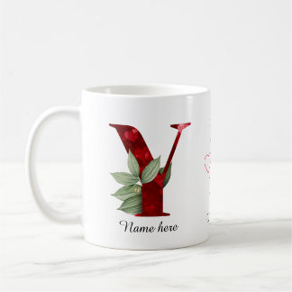 Valentine Red Heart Floral Letter Y Initial Mug Kaffeetasse