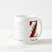 Valentine Red Heart Floral Letter Z Initial Mug Kaffeetasse (VorderseiteRechts)