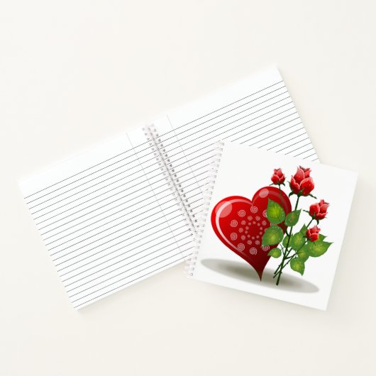VALENTINE RED HEART UND ROTE ROSE NOTEBOOK NOTIZBLOCK (Innenseite)