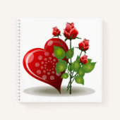 VALENTINE RED HEART UND ROTE ROSE NOTEBOOK NOTIZBLOCK (Vorderseite)