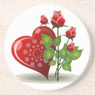 VALENTINE RED HEART UND ROTE ROSEN GETRÄNKEUNTERSETZER