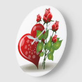 VALENTINE RED HEART UND ROTE ROSEN GROßE WANDUHR (Winkel)