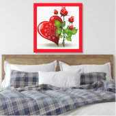VALENTINE RED HEART UND ROTE ROSEN LEINWANDDRUCK (Insitu (Schlafzimmer))