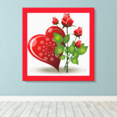 VALENTINE RED HEART UND ROTE ROSEN LEINWANDDRUCK (Insitu (Holzboden))