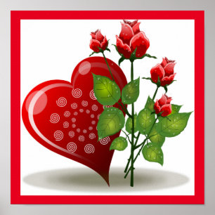 VALENTINE RED HEART UND ROTE ROSEN POSTER