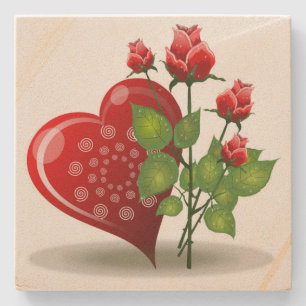 VALENTINE RED HEART UND ROTE ROSEN STEINUNTERSETZER