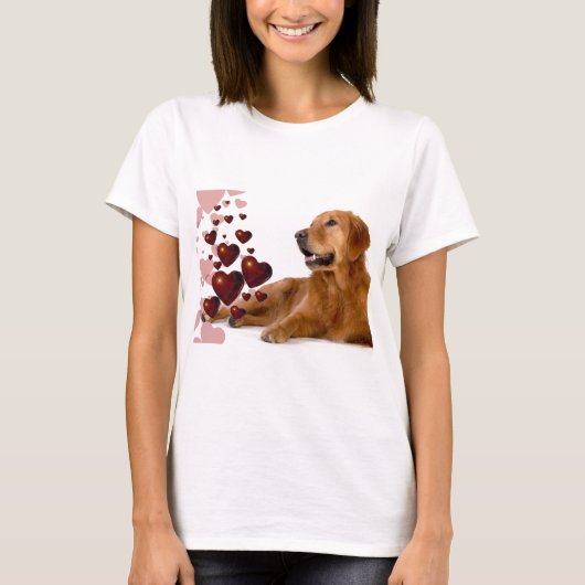 Valentine Red Hearts Golden Retriever Dog T-Shirt (Vorderseite)