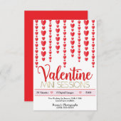 Valentine Red Hearts Mini Sessions Fotografie Einladung (Vorne/Hinten)