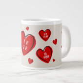 Valentine Red Hearts Niedlich Customize Couple Tan Jumbo-Tasse (Vorderseite Rechts)