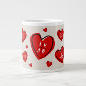 Valentine Red Hearts Niedlich Customize Couple Tan Jumbo-Tasse (Vorderseite)