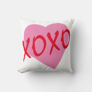 Valentine Red Hugs Kisses XOXO Pink Heart White Kissen
