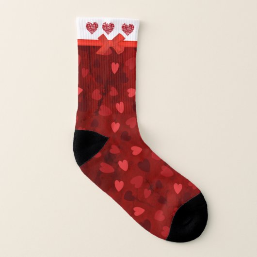 Valentine Red Multi Hearts Bow Socken (Links - Innen)